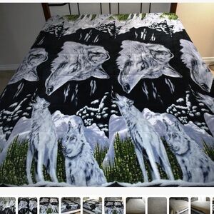 Vintage Full / Queen Blanket comforter Howling Wolf Wolfs Snow Mountain 79"x84"